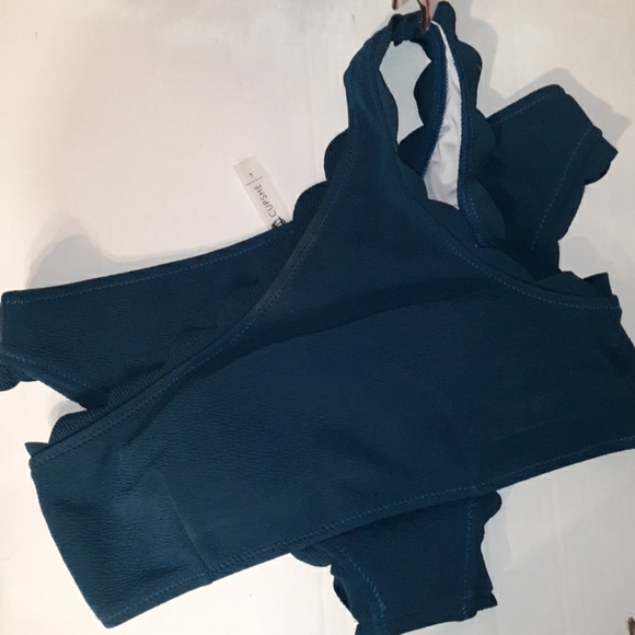 NWT CUPSHE Teal Scalloped Edge One Shoulder Bikini - Picture 12 of 16